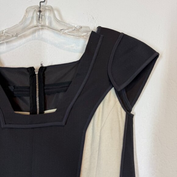 Italian Sheath Dress Wool Cashmere Color Block Gray Black Cream Designer 4 - Picture 6 of 13